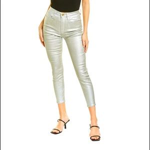 Frame Denim NWT Metallic Silver Cigarette Leg High Rise Ali Ankle Pants Sz 25
